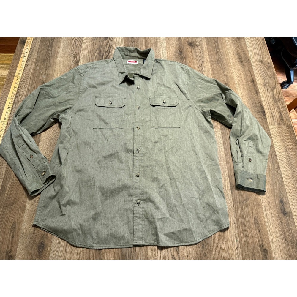 Wrangler Shirt Mens Size XL Green Button Up Long Sleeve Workwear Outdoor Casual
